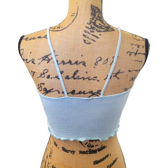 Small UO Out From Under Baby Blue Lettuce Trim Crop Top With Button Accents - Picture 2 of 5